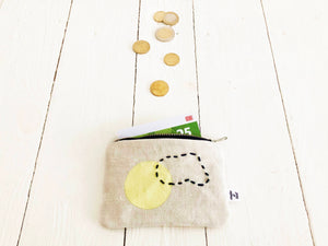 Kleines Portemonnaie mit Druck + Stickerei / handgewebtes Leinen + Baumwolle / low waste + vegan